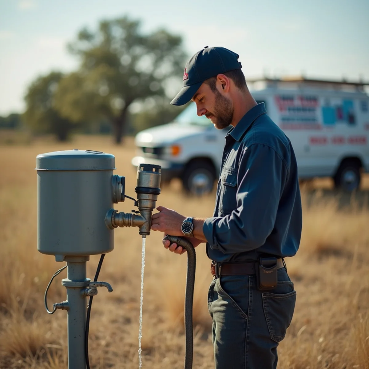 Pressure tank and well pump control box in a Wimberley Texas well house