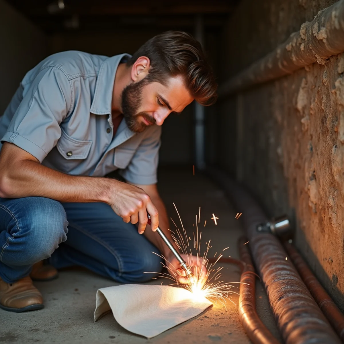 Blanco River Plumbing technician performing burst pipe at a Wimberley, TX home