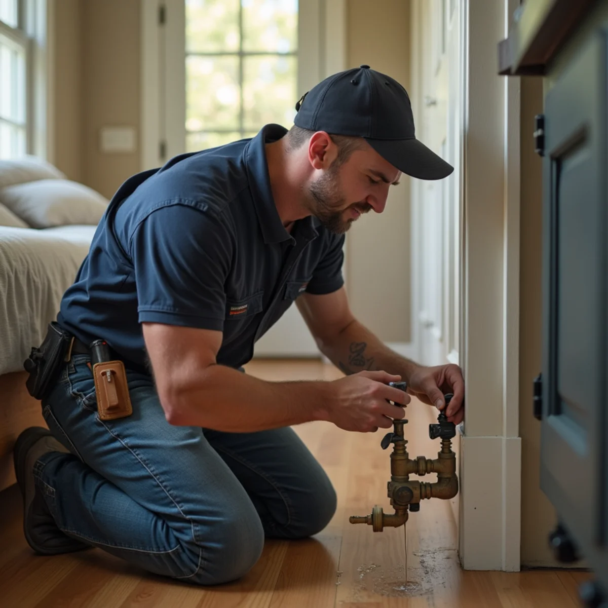 Blanco River Plumbing technician performing emergency plumber at a Wimberley, TX home