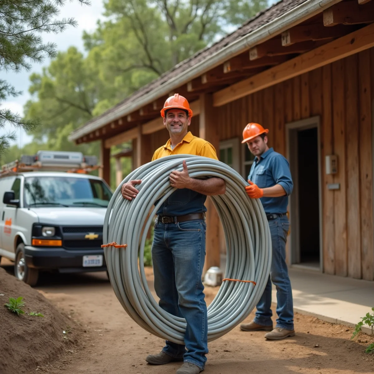 Plumber installing new PEX water lines during a whole-house repipe in a Wimberley, TX cabin