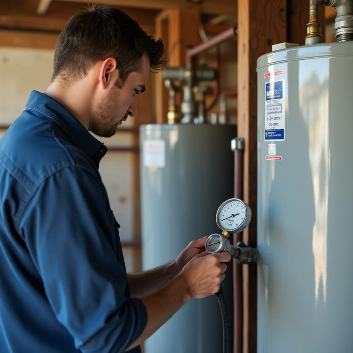 Blanco River Plumbing technician performing water heater at a Wimberley, TX home
